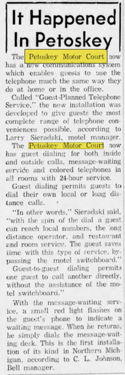 Petoskey Motel (Superior Motel, Petoskey Motor Court) - Nov 1961 Phone Service Added